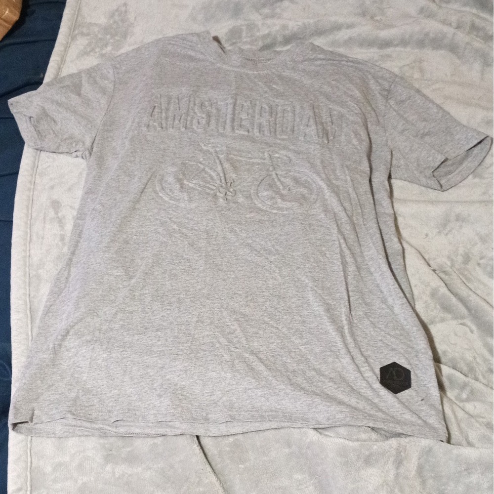 Amsterdam Beyond Mens Gray Embossed Bicycle Graphic Logo Crew Neck T-Shirt XL